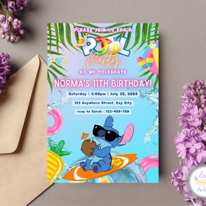 Invitation personnalisée de fête d'anniversaire de piscine de point et d'ange, invitation d'anniversaire de point, invitation de partie de piscine d'ange, invitation de partie de piscine de point