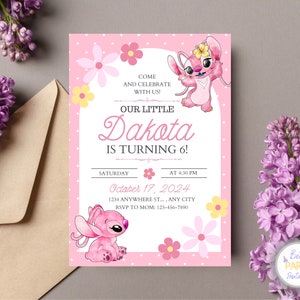 Angel Stitch-Geburtstags-Party Einladung, personalisierte Angel-Geburtstags-Einladung, Angel Stitch-Geburtstags-Einladung, Mädchen-Geburtstags-Einladung