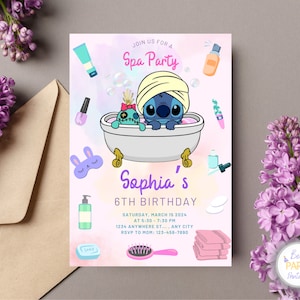 Personalized Stitch Spa Party Invitation, Stitch Birthday Spa Party Invite, Stitch Spa Party Invite, Stitch Spa Theme Birthday Invite