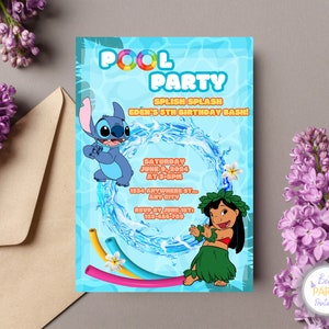 Invitation personnalisée de fête d'anniversaire de piscine de point et d'ange, invitation d'anniversaire de point, invitation de partie de piscine d'ange, invitation de partie de piscine de point