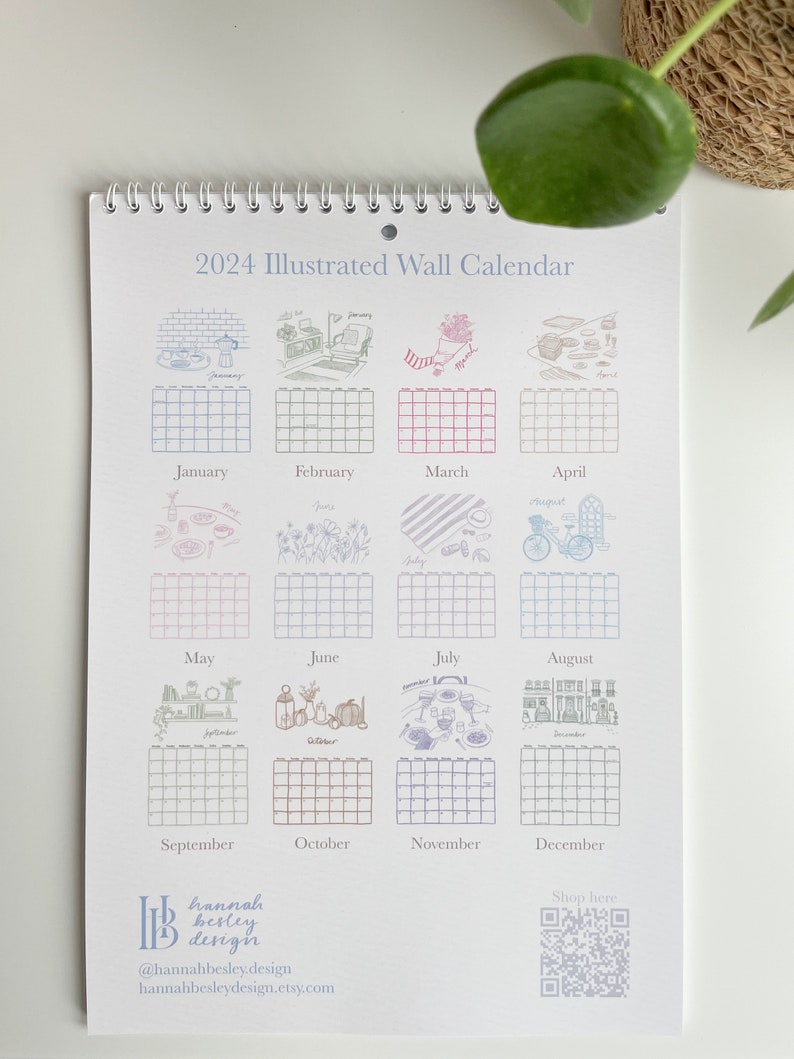 2024 Year Illustrated Wall Calendar A4 Single Page Spiral Etsy