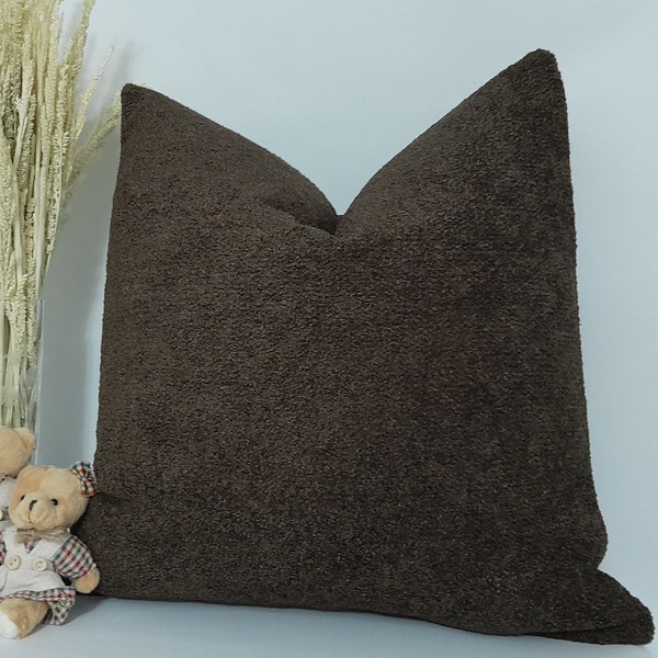 Brown Boucle Pillow Cover,Brown Euro Sham Cover,Couch Cushion Cover,Boucle Fabric Pillow,Fluffy Pillow,Cozy Throw Pillow,Charming Brown Hue