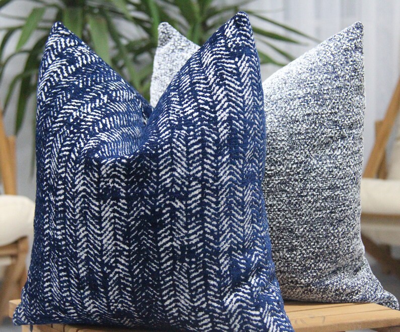 Blue Mudcloth Pillow Cover,off White Indigo Arrow Design Linen Pillow