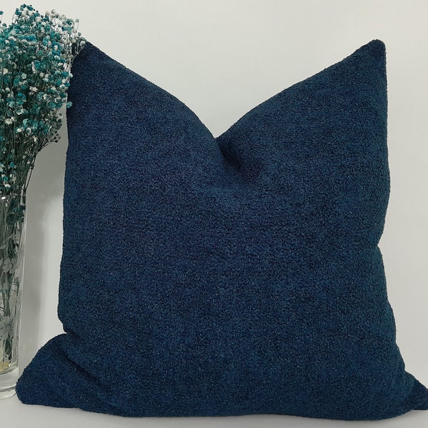 Navy Blue Boucle Pillow Cover,Navy Euro Sham Cover,Boucle Fabric,Euro Sham Pillow Cover,Soft Pillow,Cozy Throw Pillow, Couch Cushion Cover