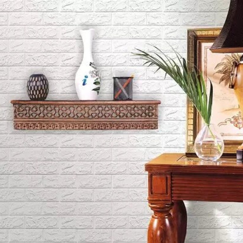 WOODEN SHELFS Hand Carved Wall Decor Shelf for Living Room Home Office ... - Textured Wooden Shelf Wall Decor For Home Buying