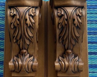 Set of 2 Solid Wood Carved Corbels Wall Bracket Shelves Heavy Pair Lovely Gift Shelving Brackets Storage & Organisation