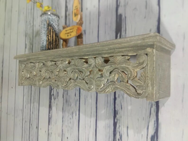 Wall Shelf Bracket Wood/white Antique Hand Carved Wall Shelf/wood