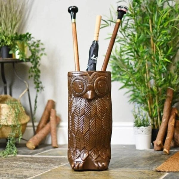 Walking Cane Stand Wooden Owl Umbrella & Walking stick Stand Home decor Golf Clubs Display Stand Entryway Walking Stick Holder