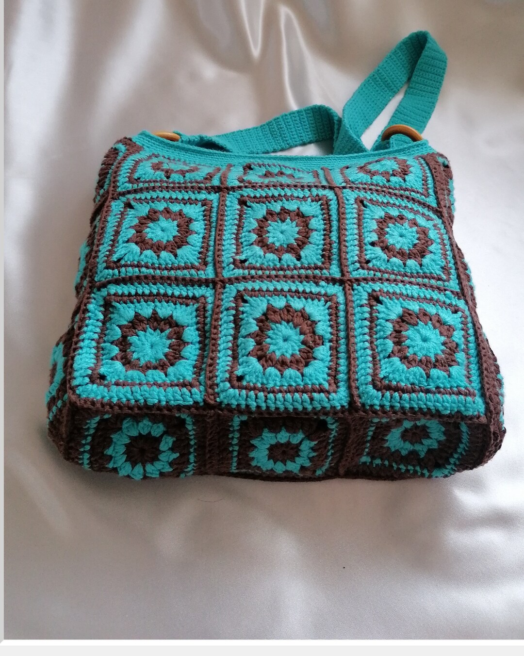 Handmade, Blue Brown, Patterned Bag, Gift Bag, Knitted Cotton, Shoulder ...