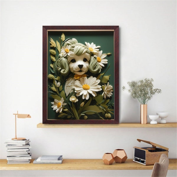 3D White Flower Painting, Greenery Original Canvas Oil Painting, dog daisy Blooming Flowers, Minimalist Home Decor, Gifts, wall art Painting