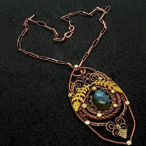 Handmade Labradorite Copper Wire Wrapped Pendant Necklace