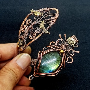 Labradorite Copper Cuff Bracelet: Handmade Wire Wrapped Bangle