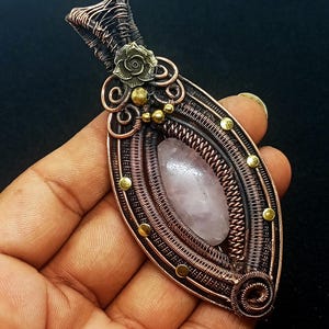 Natural Rose Quartz Pendant Copper Pendant Wire Jewelry Gemstone Rose Quartz Pendant Handmade Jewelry Copper Jewelry New Year Gift