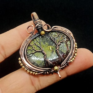 Dragon Blood Jasper Pendant Double Tree Of Life Pendant Copper Wire Wrapped Pendant Jasper Cabochon Pendant Bloodstone Pendant dragon Stone