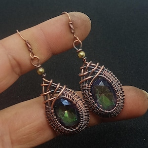 Handmade Copper Wire Wrapped Mystic Topaz Earrings