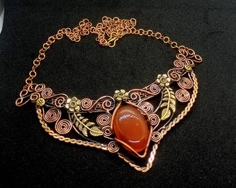 Copper Wire Wrapped Carnelian Necklace: Handmade Gemstone Jewelry