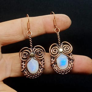 Copper Wire Wrapped Moonstone Earrings: Handmade Dangle Jewelry