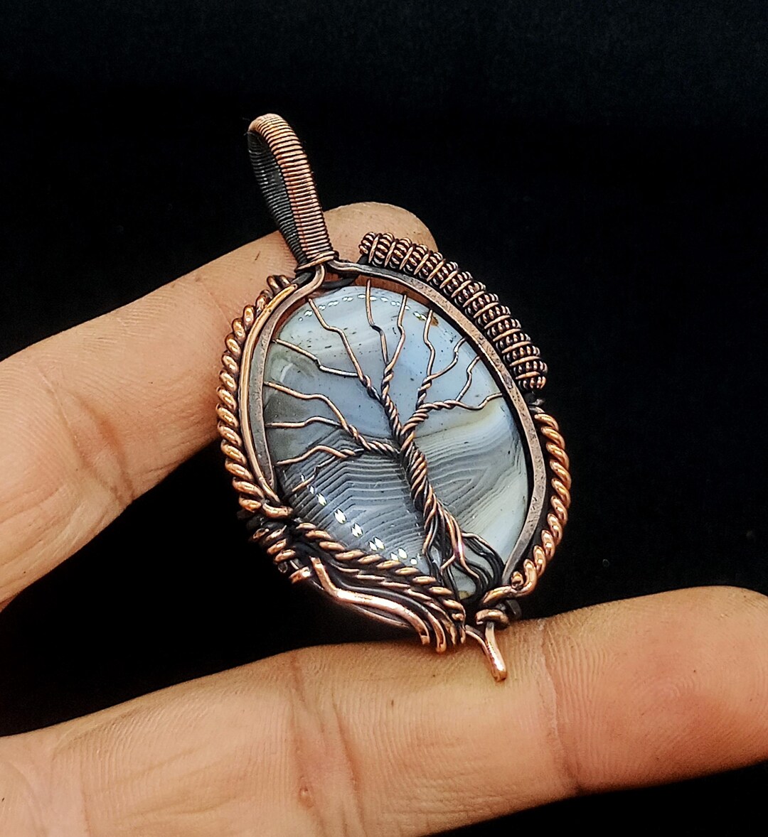 Blue Lace Agate Tree of Life Pendant: Copper Wire Wrapped Jewelry - Etsy