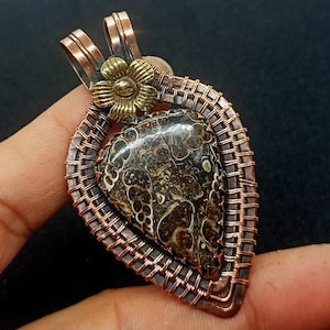 Turritella Agate pendant Copper Wire Wrapped Pendant Handmade Wire Jewelry Wire Pendant Agate Pendant Jewelry Turritella Agate Jewelry