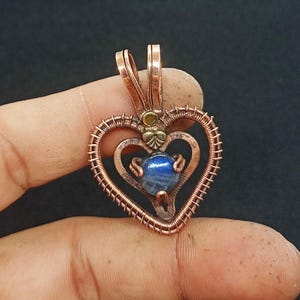Handmade Copper Wire Wrapped Labradorite Pendant: Heart Jewelry