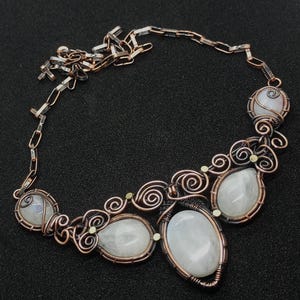 Copper Wire Wrapped Necklace Rainbow Moonstone Gemstone Necklace Handmade Wire Jewelry Necklace Moonstone Jewelry Gift Jewelry Necklace