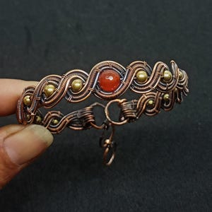 Natural Carnelian Bead&#39;s Cuff Bangle Copper Wire Wrapped Bangle Handmade Adjustable Bangle Cuff Jewelry Gift For Her Carnelian Cuff Bangle