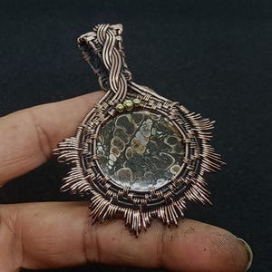 Copper Wire Wrapped Pendant Natural Turritella Agate Gemstone Pendant Wire Jewelry Pendant Agate Pendant Turritella Pendant Gift For Him