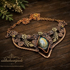 labradorite necklace copper wire wrapped jewelry fashion jewellery gemstone necklace gift for mom cabochon