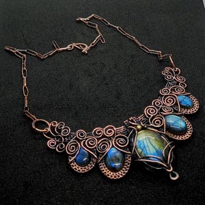 Labradorite Necklace Copper Wire Wrapped Necklace Wire Jewelry Woman Jewelry Gemstone Labradorite Necklace Christmas Gift Copper Necklace