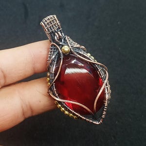 Lab Created Faceted Garnet Gemstone Pendant Copper Wire Wrapped Pendant Garnet Jewelry Garnet Pendant Wedding Jewelry New Arrival Pendant
