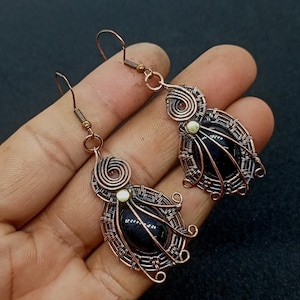 Black Onyx Copper Earring Wire Wrapped Jewelry Earring Gemstone Onyx Jewelry Handmade Wire Jewelry Gift For Mom Wife Gift Earring Jewelry