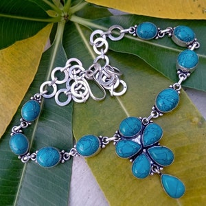 Handmade Santa Rosa Turquoise Necklace: German Silver Gemstone Jewelry