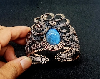 Blue Fire Labradorit Armreif: Kupferdraht Gewickelt Schmuck