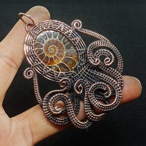 Octopus Ammonite Fossil Pendant 8 Leg&#39;s Octopus Pendant Ammonite Fossil Jewelry Copper Wire Octopus Wire Wrapped Pendant Handmade Pendant