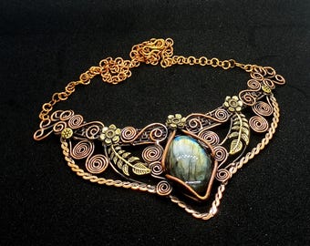 Labradorit Kette Kupferdraht gewickelt Schmuck Modeschmuck Modeschmuck Edelstein Halskette Geschenk für Mama Cabochon