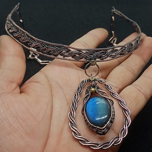 Copper Wire Wrapped Labradorite Necklace: Handmade Gemstone Jewelry