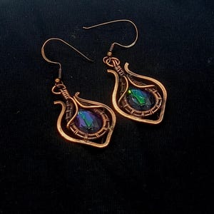 Handmade Copper Wire Wrapped Rainbow Mystic Topaz Dangle Earrings