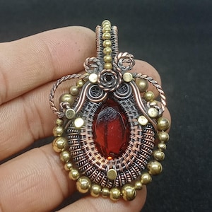 Faceted Garnet Gemstone Pendant Wire Wrapped Pendant Jewelry Garnet Jewelry Handmade Copper Wire Finish Unique Jewelry Pendant Gift Pendant