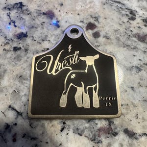 Custom brass cattle tag keychain, engraved logo or brand, personalized ranch gift, livestock tag keychain, farm and western accessory