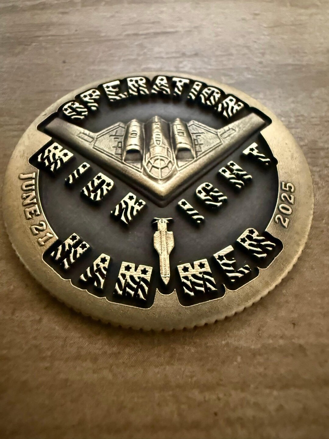 Operation Midnight Hammer Brass Challenge Coin: Military