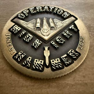 Operation Midnight Hammer Brass Challenge Coin. Commemorative Military-Inspired Coin | Precision Laser Engraved | June 21, 2025