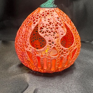 Skull Jack-O’-Lantern Halloween decoration, Pumpkin with Voronoi Design – Tea Light Holder – Halloween Decor, spooky pumpkin skull