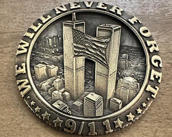Moneta commemorativa in ottone dell'11 settembre: Torri Gemelle incise