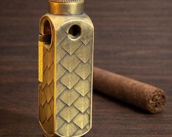 Handmade Brass Vintage Table Lighter, Cigar Lounge Torch, Patina Brass Scales