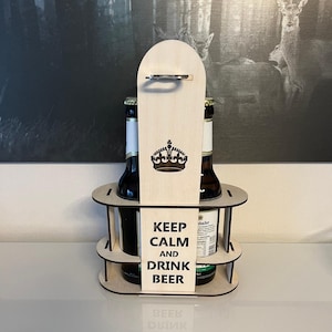 Portabevande modello file tagliato al laser Keep Calm and Drink Beer svg xcs