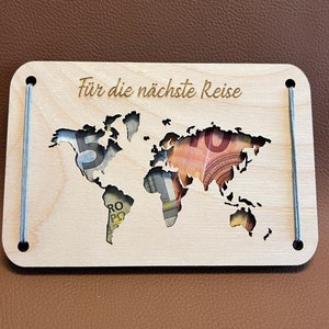 Laser cut Datei Vorlage Reisekasse Weltkarte Geldgeschenkkarte svg, xcs