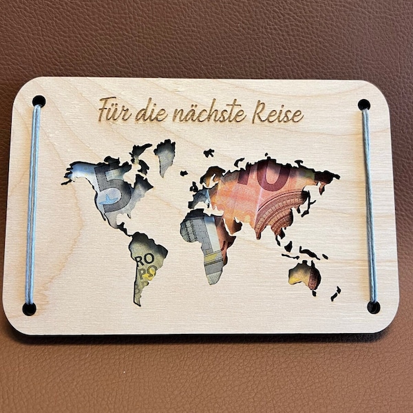 Laser cut file template travel fund world map money gift card svg, xcs