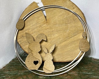 Laser Cut Datei Vorlage Türkranz mit 2 Hasen Osterhasen digital Download svg xcs png jpg pdf