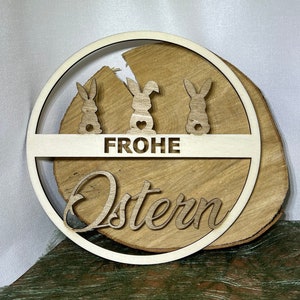 Laser Cut Datei Vorlage Türkranz Frohe Ostern mit 3 Hasen digital Download svg xcs png jpg pdf