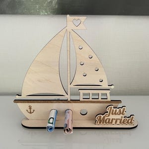 Regalo in contanti per barca matrimonio "Just Married" download immediato modello di file tagliato al laser in formato SVG XCS PDF